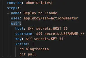 Screenshot of Linode deployment code included in post