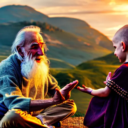 Wise old man teaching a young boy